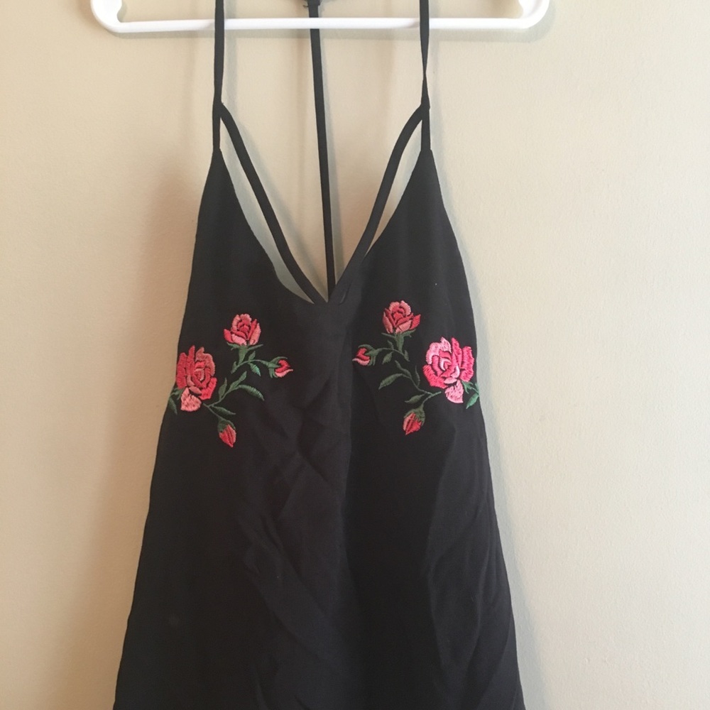 Black flowered spaghetti strap top